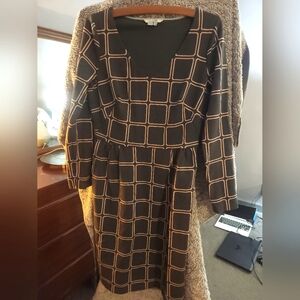 Boden Brown and Tan Long Sleeve Sheath Dress